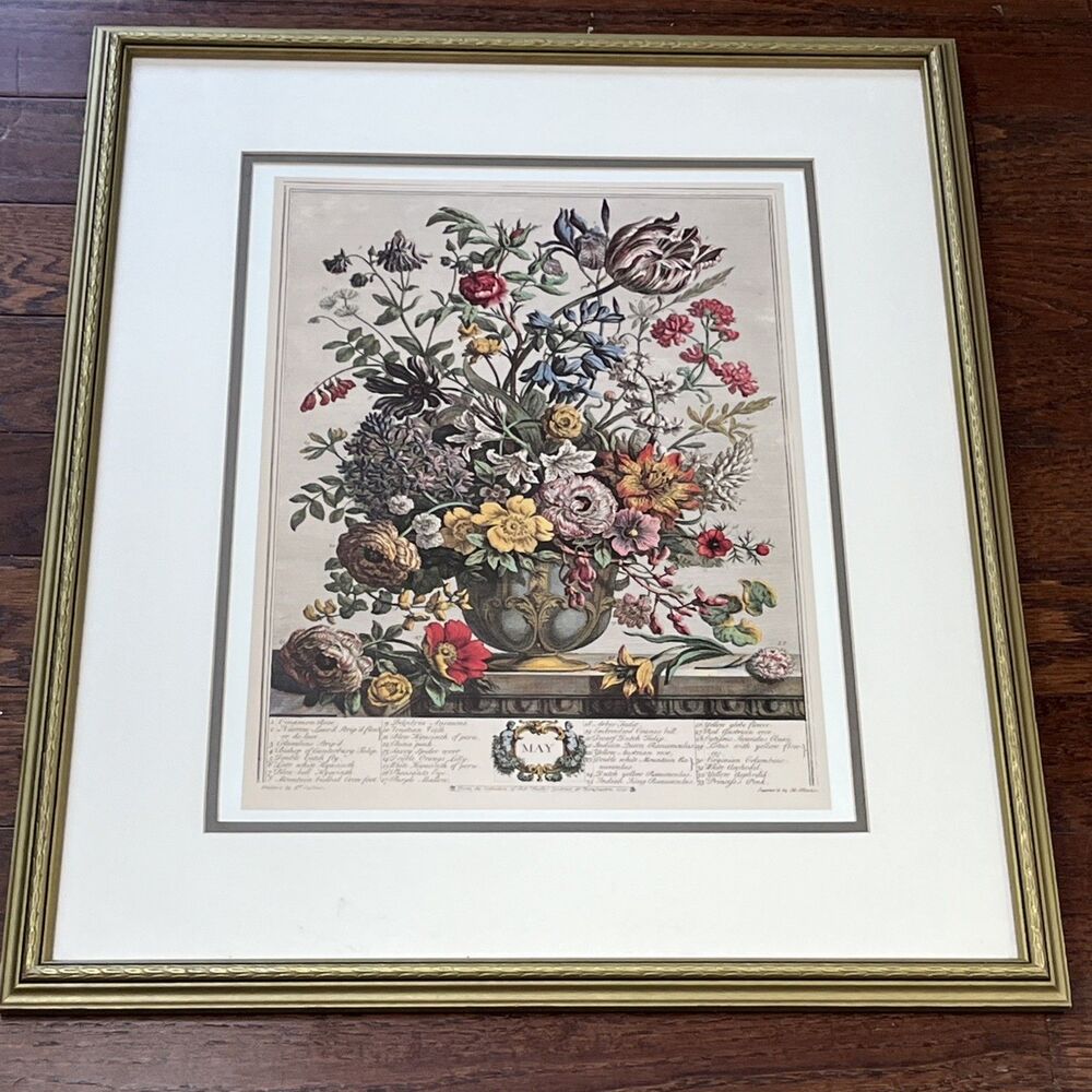 Framed Robert Furber Twelve Months of Flowers May Large 21.5x25 Inches Floral